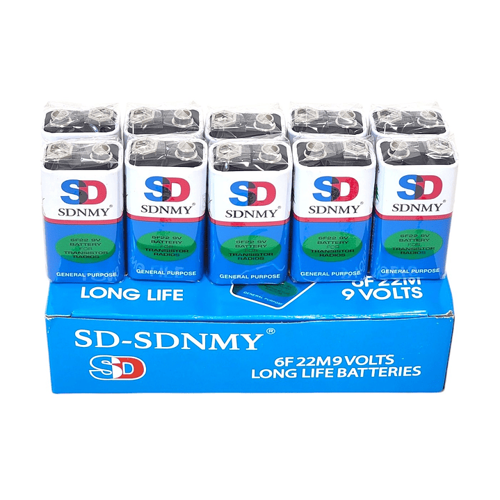 Pack de 10 Baterías 9V SD-SDNMY Long Life 6F22 3