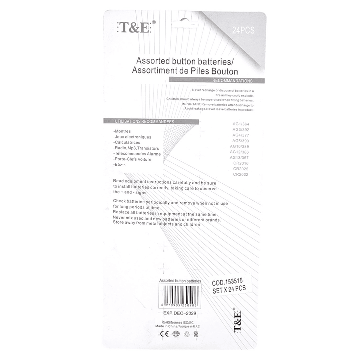 Set de 24 Pilas Botón de Litio Surtidas 2