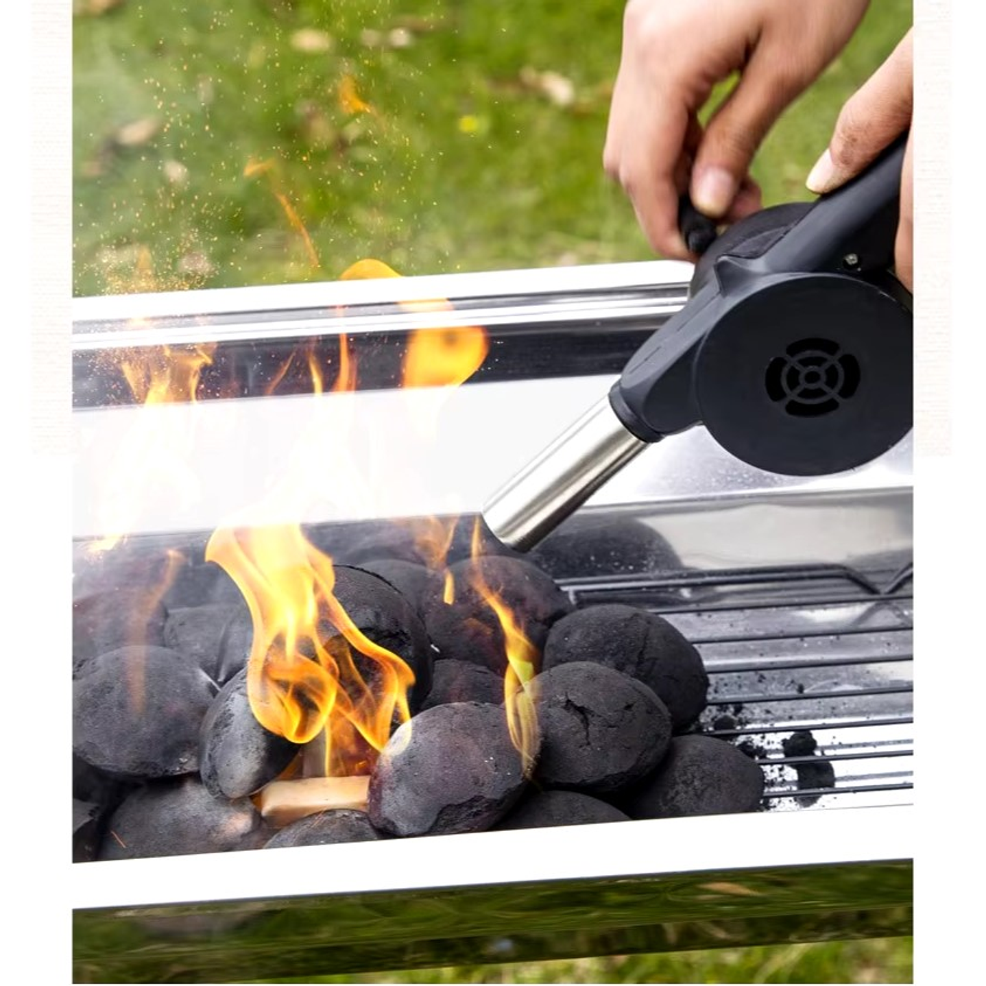 Soplador de Asado con Manivela Encender Carbón Asados 3