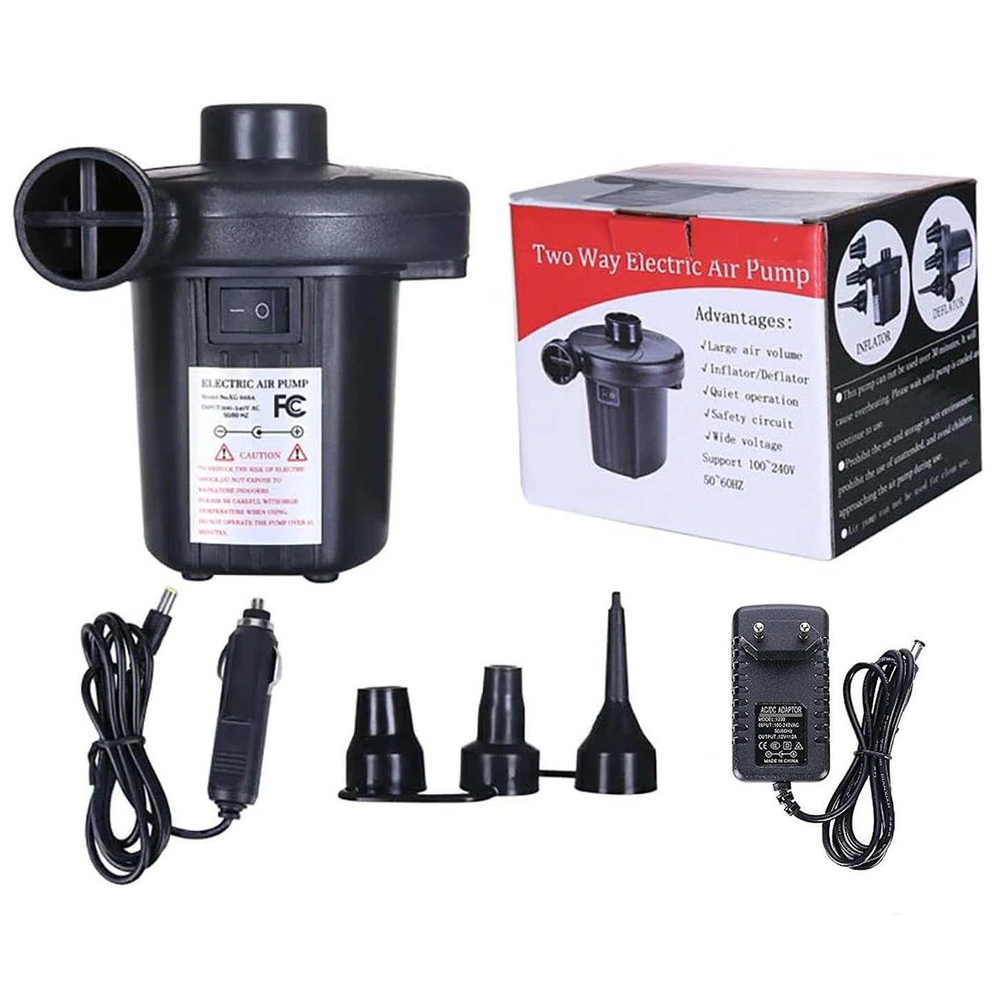 Inflador De Aire Portátil Eléctrico 220/12v 3 Boquillas XG-668A  3