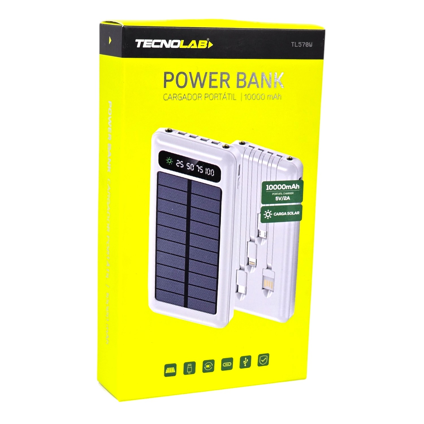 Batería Portátil Solar Power Bank 10.000 Mha Tecnolab TL570W 7