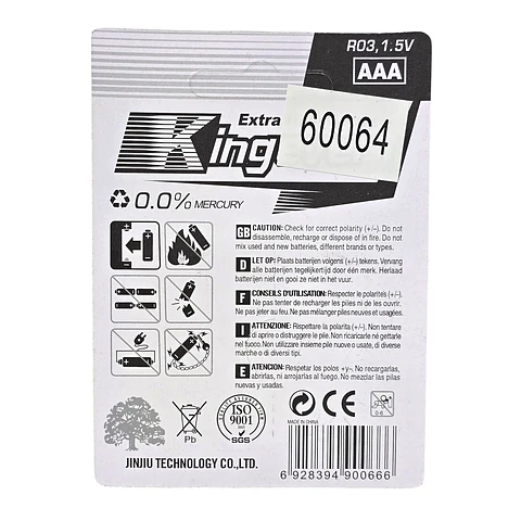 Pack 4 Pilas Kingever AAA Carbon Battery R03