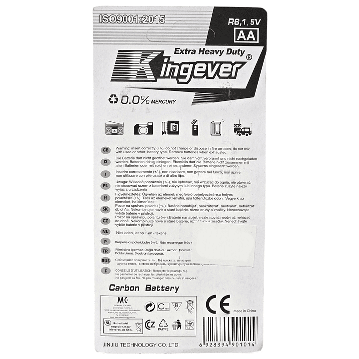Pack 8 Pilas Kingever AA Carbon Battery R6 2