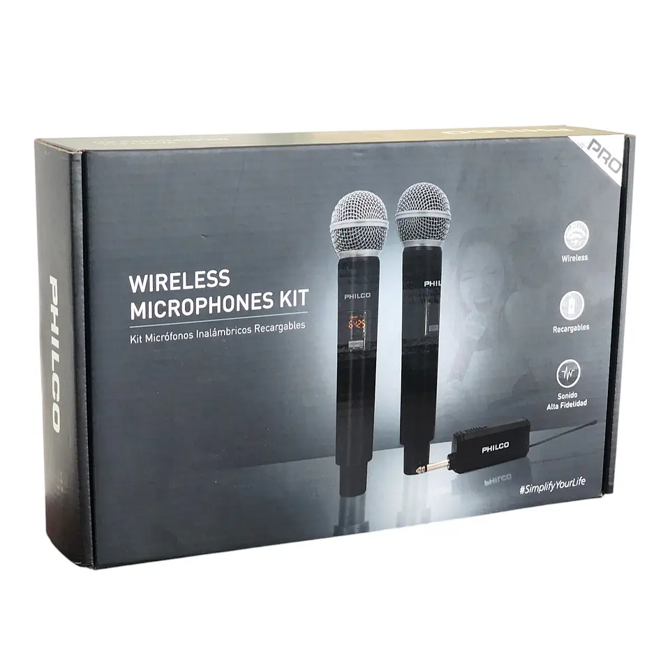 Kit 2 Micrófonos Inalámbricos UHF Recargables Philco WU519 8