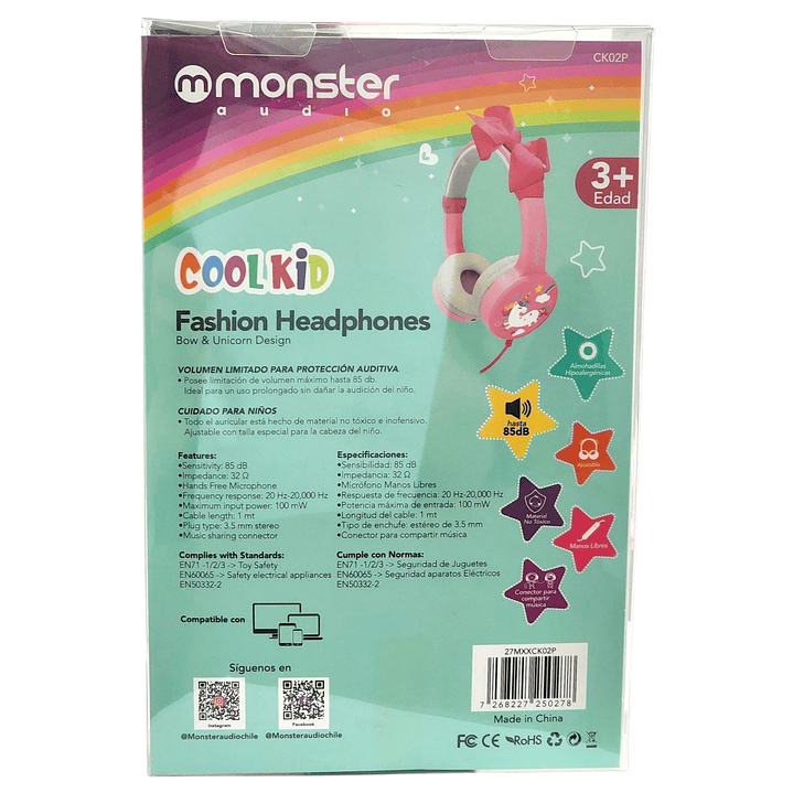 Audífono para Niña Monster con Lazo Diseño Unicornio CK02P 7
