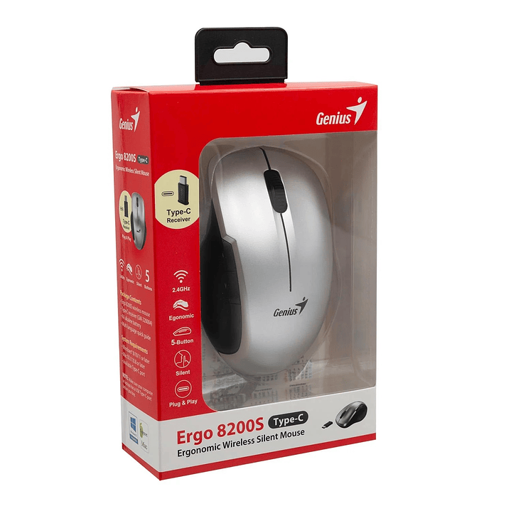 Mouse Ergo 8200s Genius Inalámbrico Tipo-c Silver 5