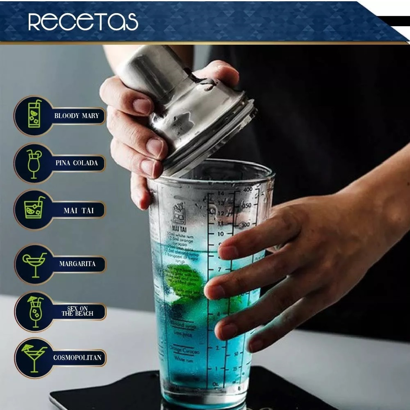 Coctelera Shaker De Vidrio Con Recetas De 400 Ml 14005 4