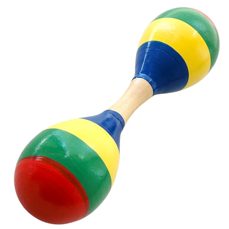 Maraca Doble de Madera Sonajera Niños Franjas Colores 55503 2