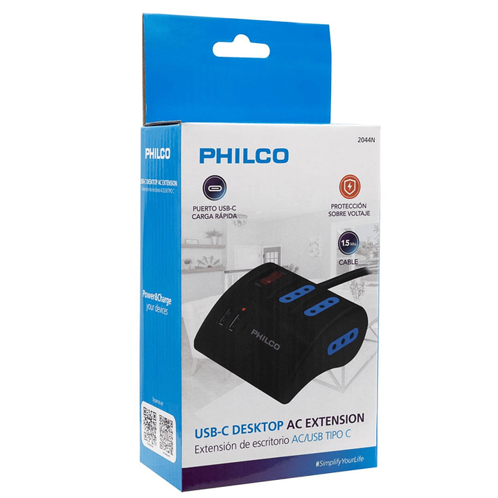 Alargador Extensión Philco 3 POS 2 USB 1 Tipo C Negro 5