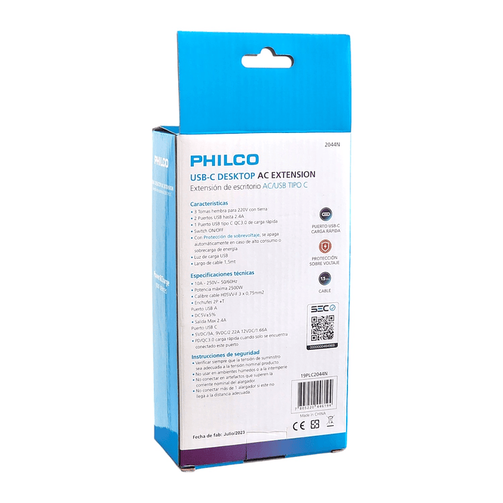 Alargador Extensión Philco 3 POS 2 USB 1 Tipo C Negro 6
