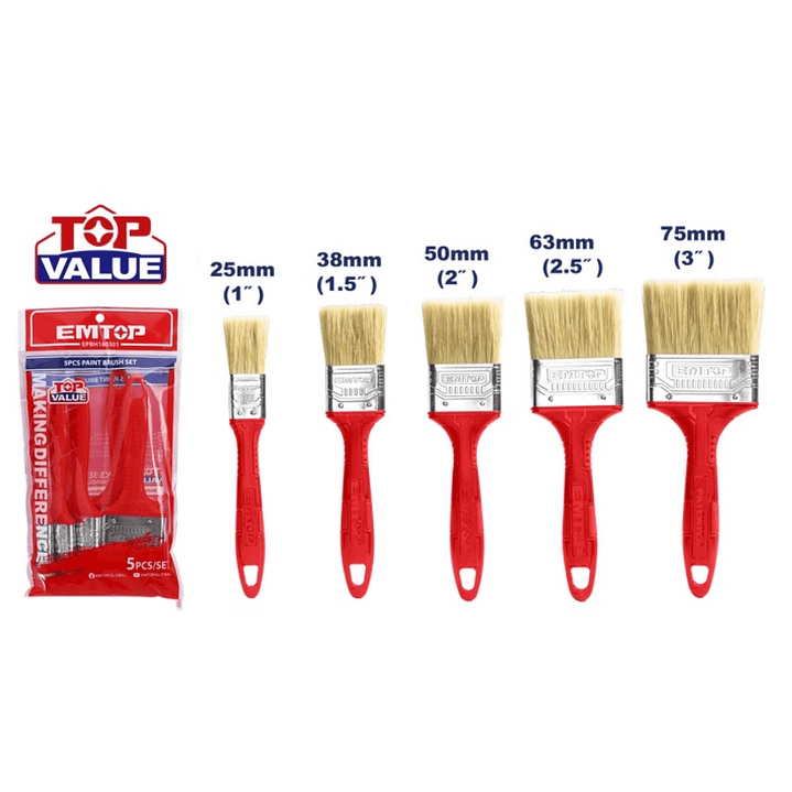 Kit de 5 Brochas Mango de Plástico EPBH160501 EMTOP 8