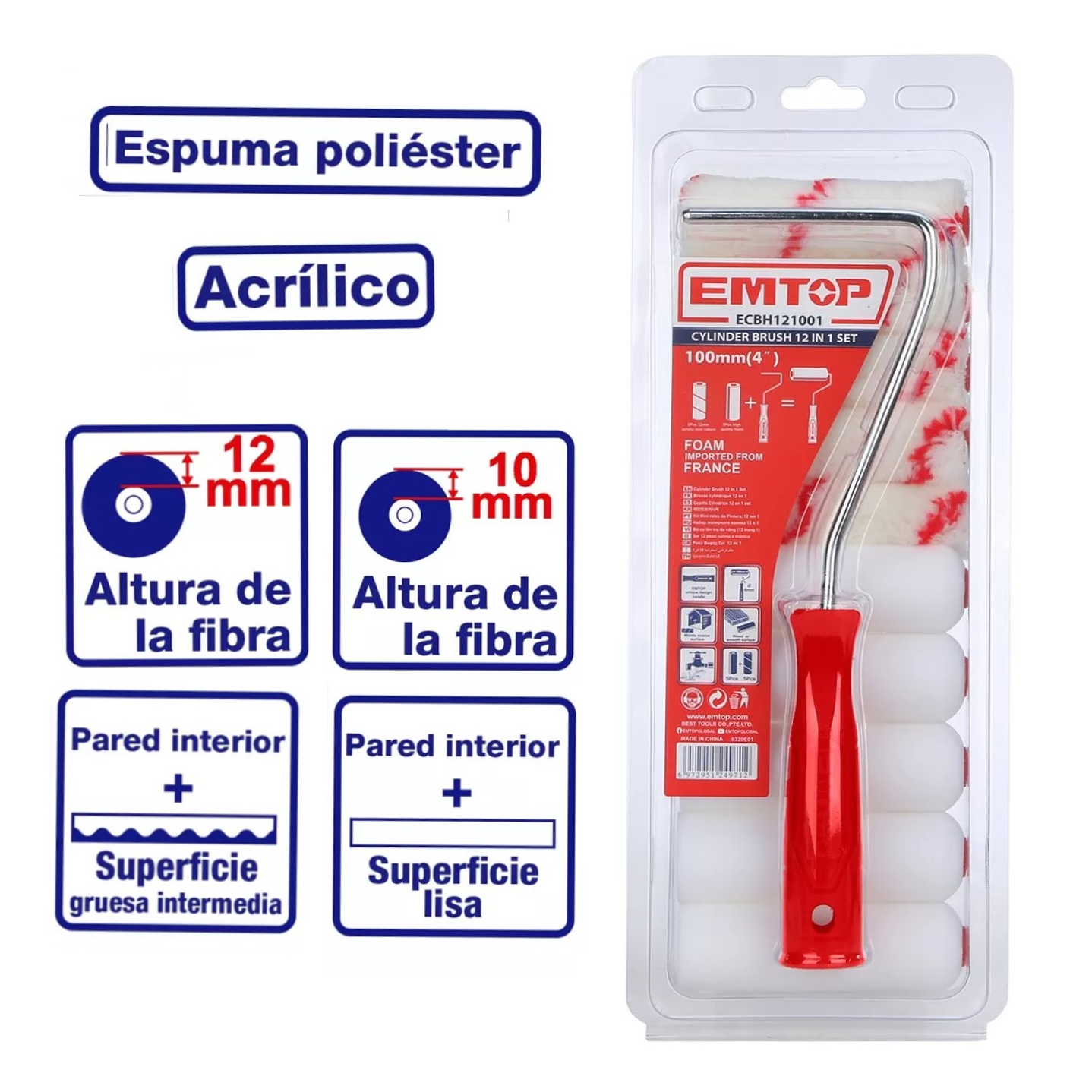 Kit Rodillo 100mm 4” de Pintura + 10 Rodillos Emtop  6