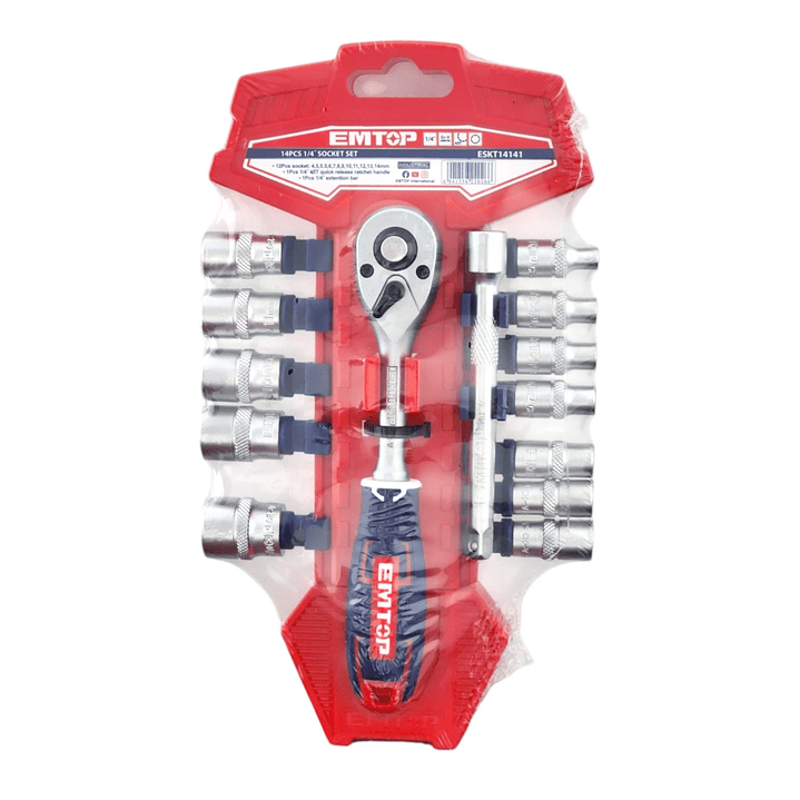 Kit de 14 Piezas Dados Ratchet 1/4 45t EMTOP  7