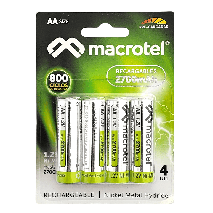 Pack 4 Pilas Recargables AA 1.2v Macrotel 2700mha 1