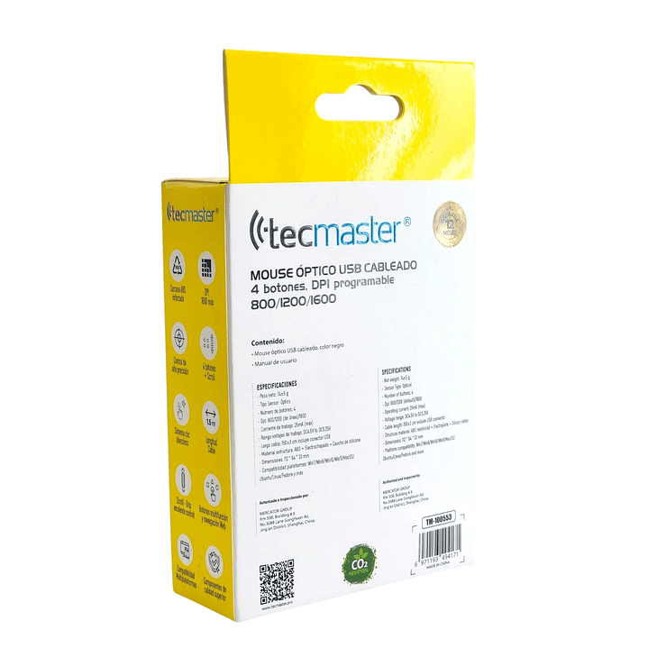 Mouse Óptico con Cable USB 1600 dpi Tecmaster Negro 6