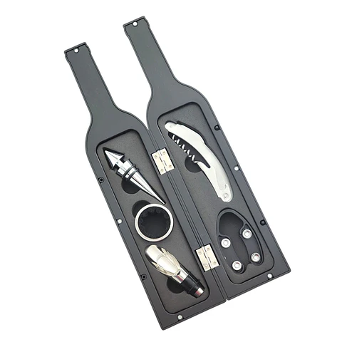 Set 5 Pz Descorchador Estuche Botella Vino Negro 50031