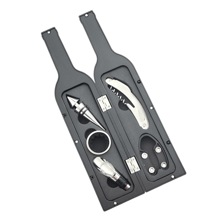 Set 5 Pz Descorchador Estuche Botella Vino Negro 50031 2