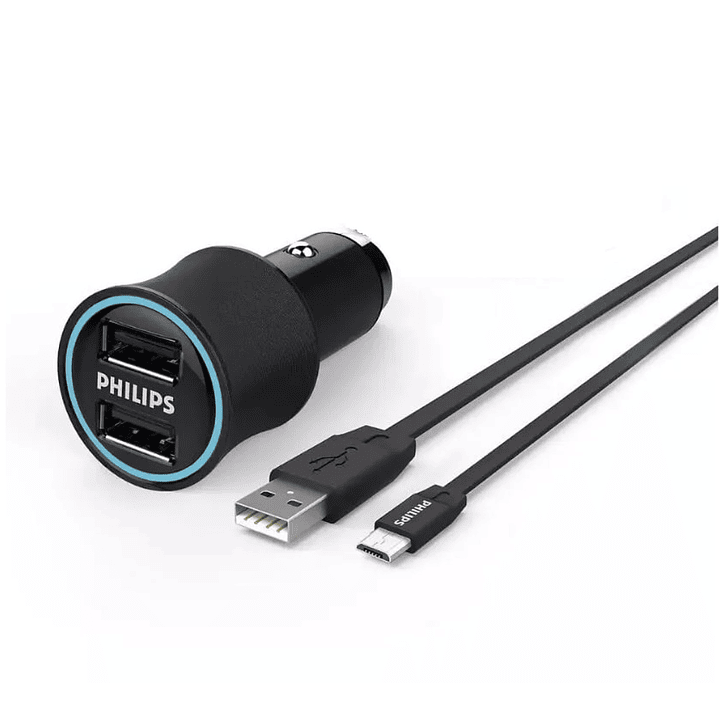 Cargador auto USB Doble con cable USB a Micro USB Philips 1