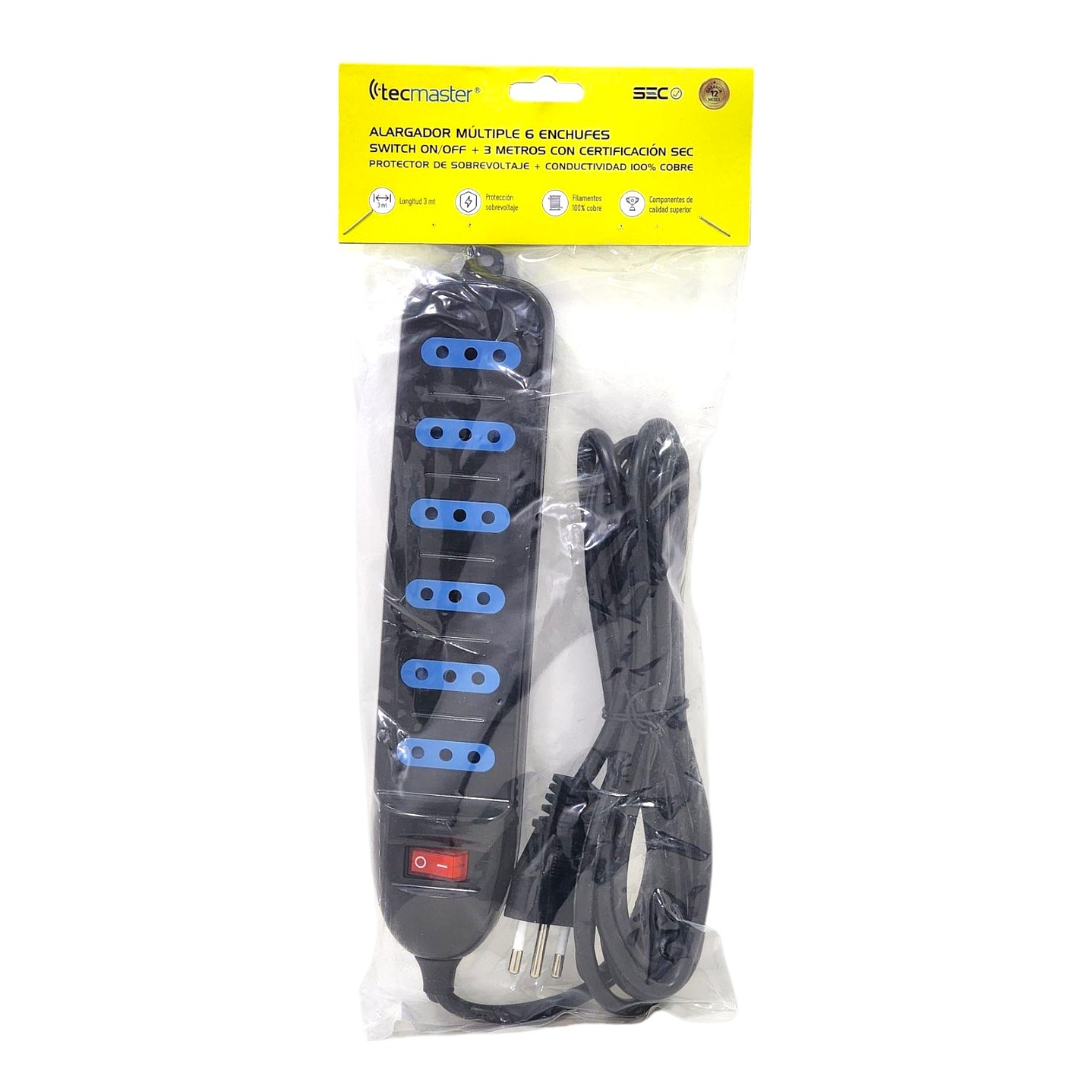 Alargador Eléctrico 6Pos 3mt Switch Tm-800100bk Tecmaster 6