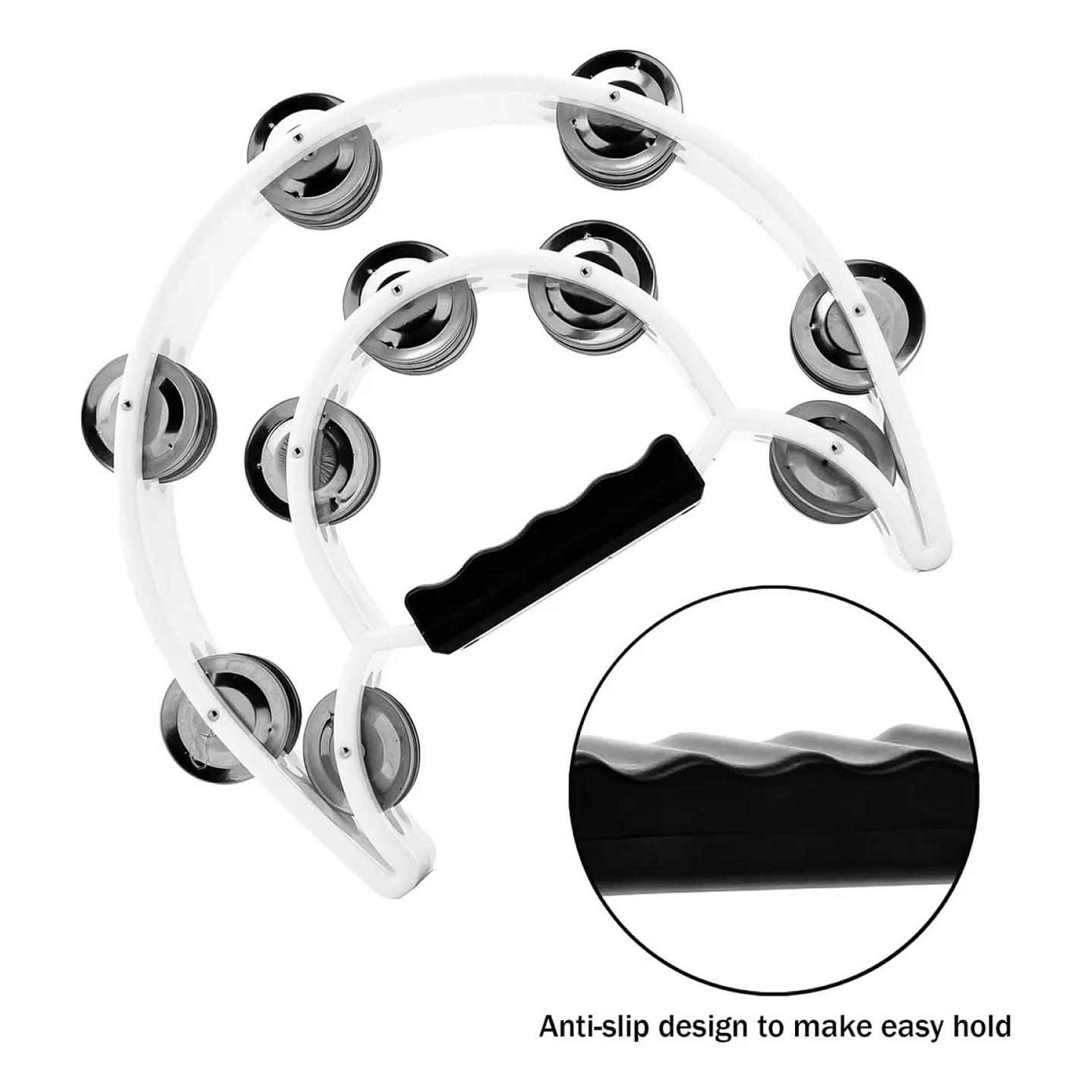 Pandereta Media Luna Doble Fila Sonaja 20x20cm Blanca 4