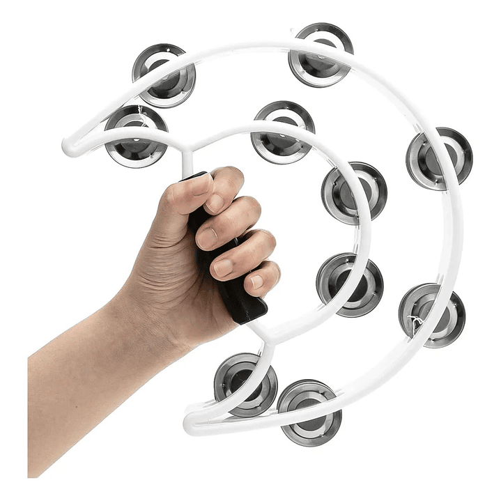 Pandereta Media Luna Doble Fila Sonaja 20x20cm Blanca 5