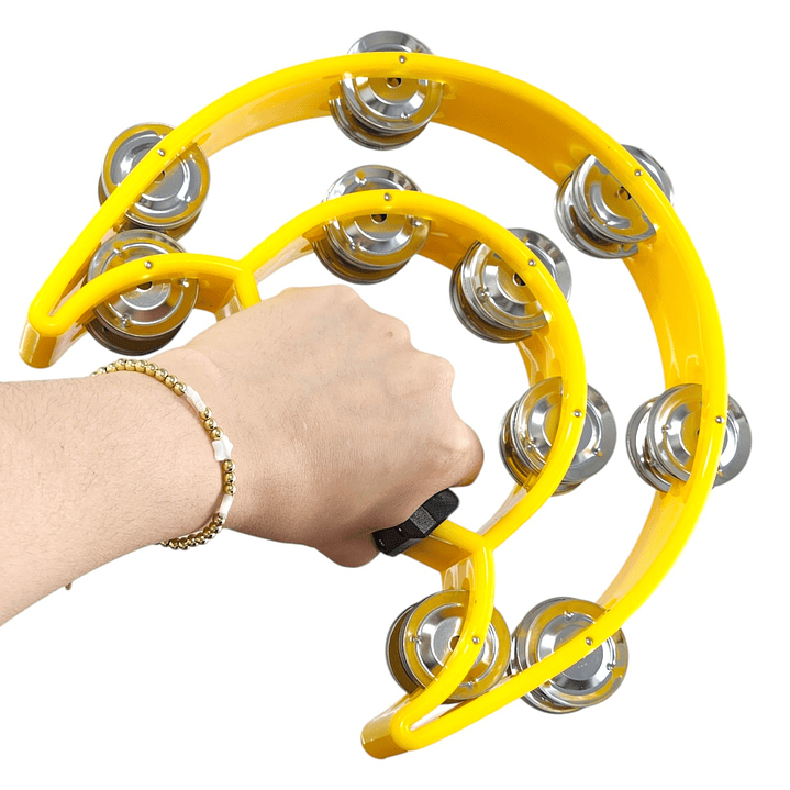 Pandereta Media Luna Doble Fila Sonaja 20x20cm Amarillo 6