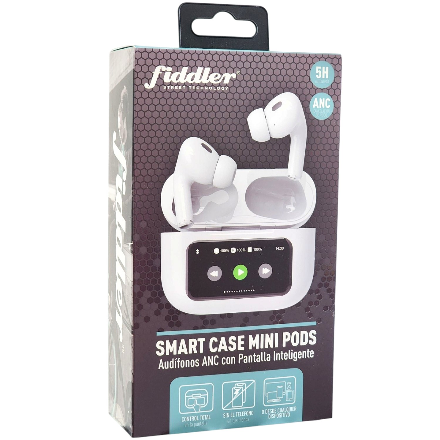 Audífonos Mini Pods TWS Pantalla touch T9 Blanco Fiddler 3