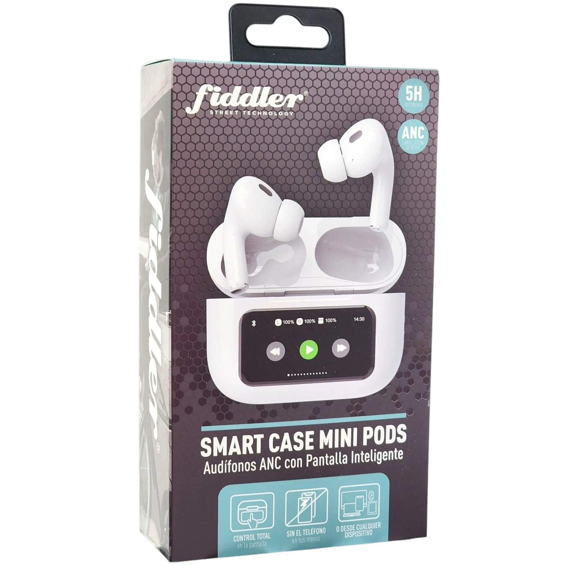 Audífonos Mini Pods TWS Pantalla touch T9 Blanco Fiddler 3