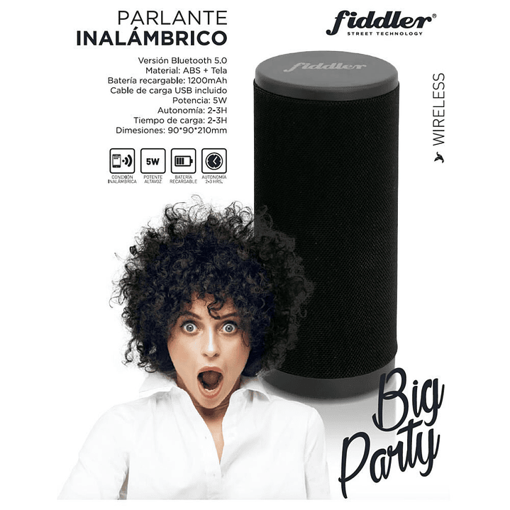 Parlante Portátil Bt Big Party Fiddler FD3823 Negro 2