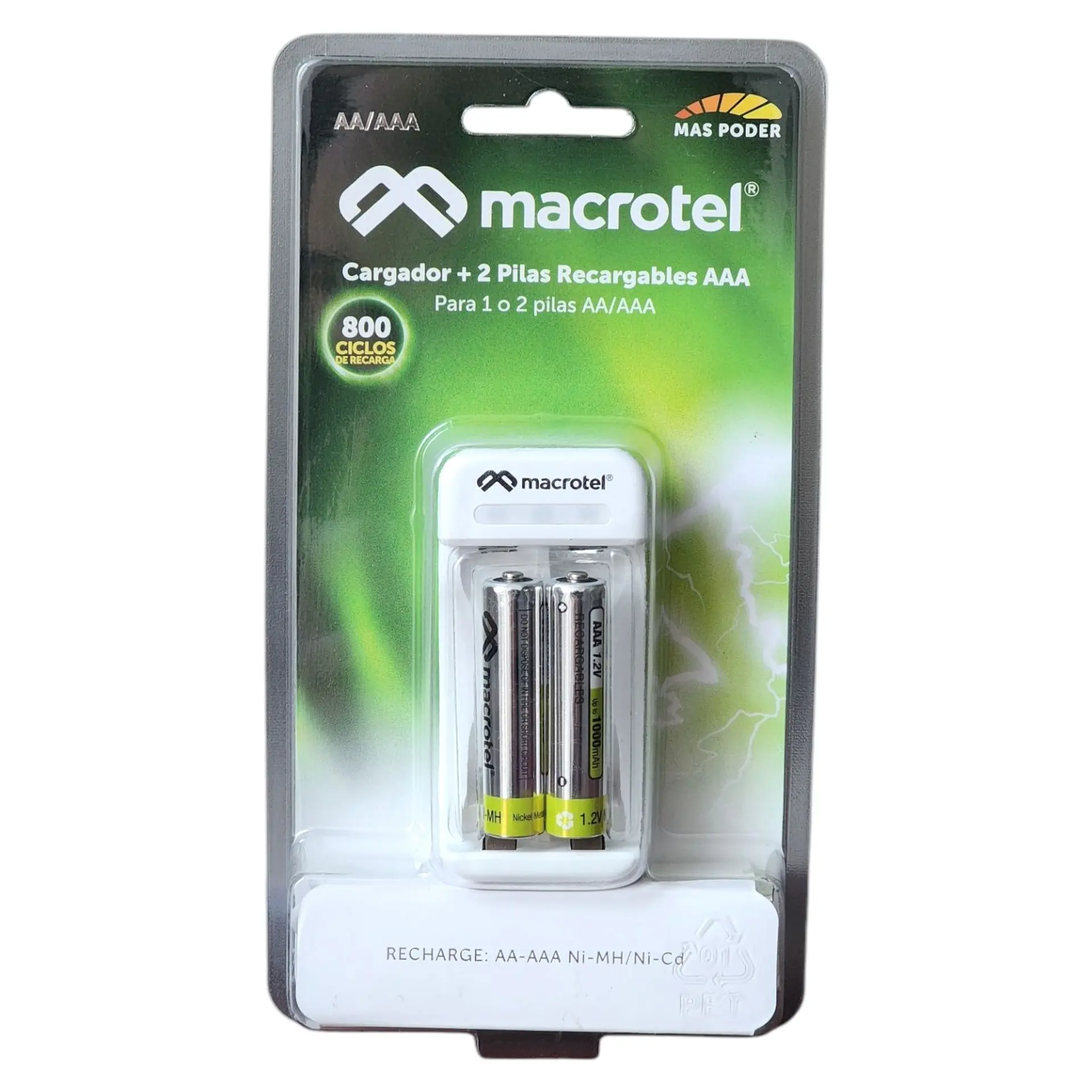 Cargador + 2 pilas AAA Recargables Macrotel MW-228 1