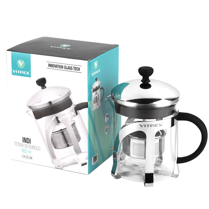 Tetera Embolo de vidrio con filtro 600 ml Indi Vitrex 4