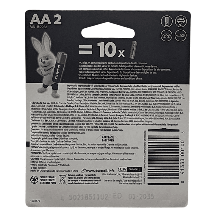 Pack 2 Pilas Alcalinas Aa Duracell Blister 7