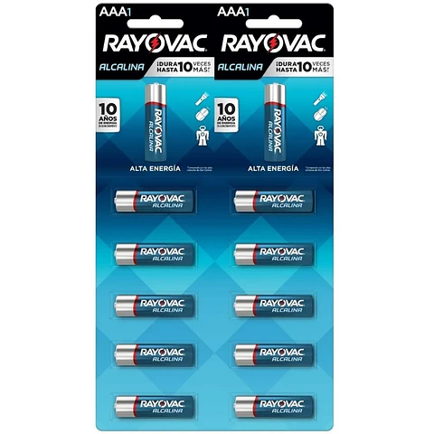 Pack 10 Pilas Rayovac AAA Alcalinas 1.5V Tira Troquelada
