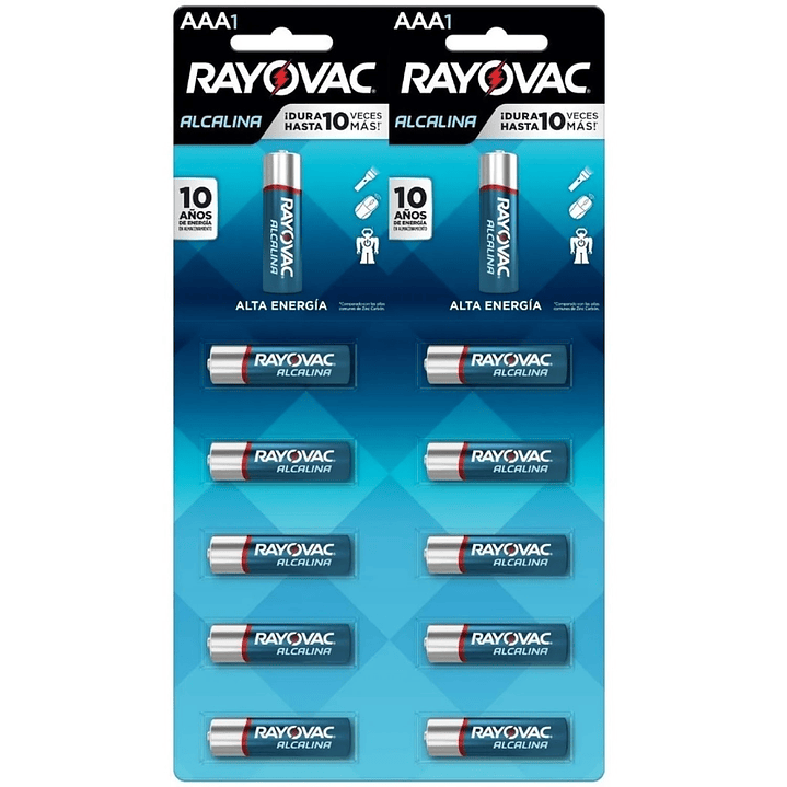 Pack 10 Pilas Rayovac AAA Alcalinas 1.5V Tira Troquelada 2