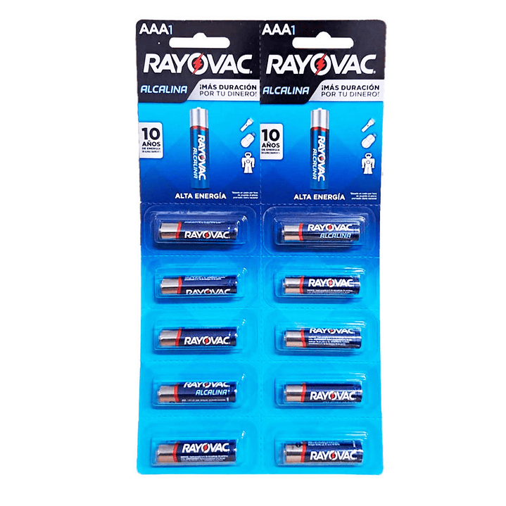 Pack 10 Pilas Rayovac AAA Alcalinas 1.5V Tira Troquelada 1