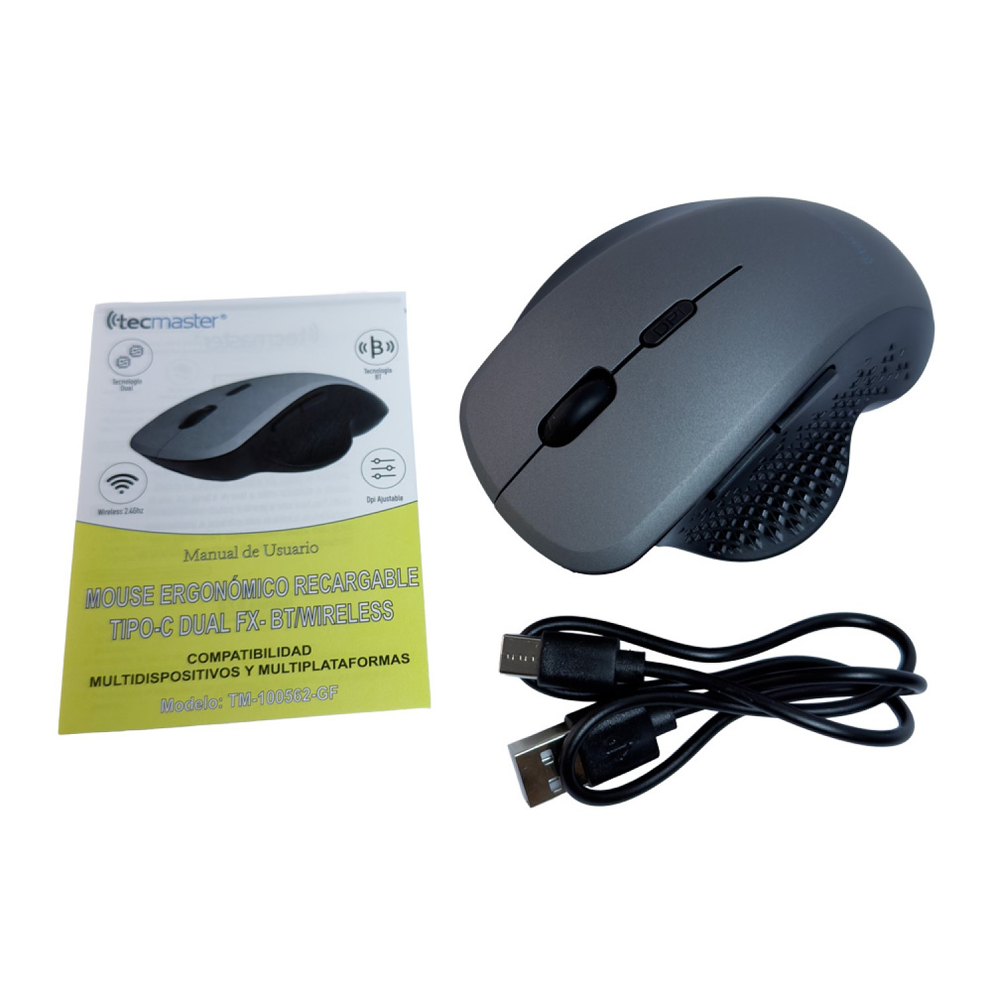 Mouse Ergonómico Dual Bt + Wireless Recargable Tecmaster 4