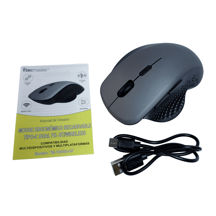 Mouse Ergonómico Dual Bt + Wireless Recargable Tecmaster 4
