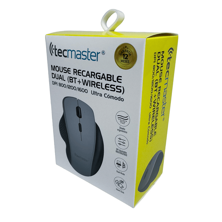 Mouse Ergonómico Dual Bt + Wireless Recargable Tecmaster 5