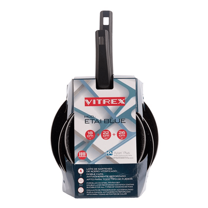 Set De 3 Sartenes Antiadherente 18/22/26 Cm Etai Blue Vitrex 7