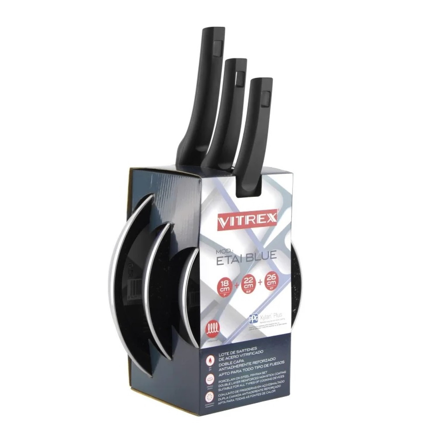 Set De 3 Sartenes Antiadherente 18/22/26 Cm Etai Blue Vitrex 6