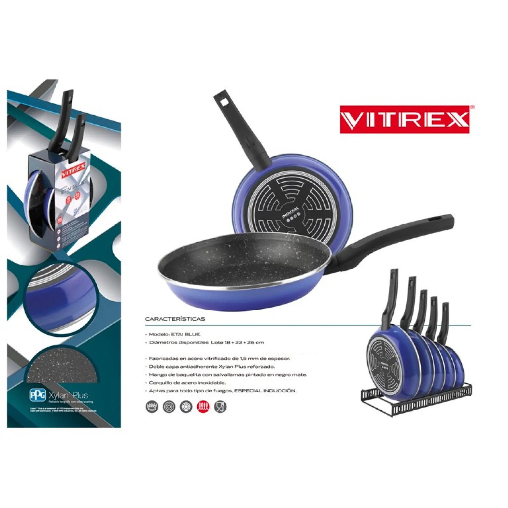 Set De 3 Sartenes Antiadherente 18/22/26 Cm Etai Blue Vitrex 5
