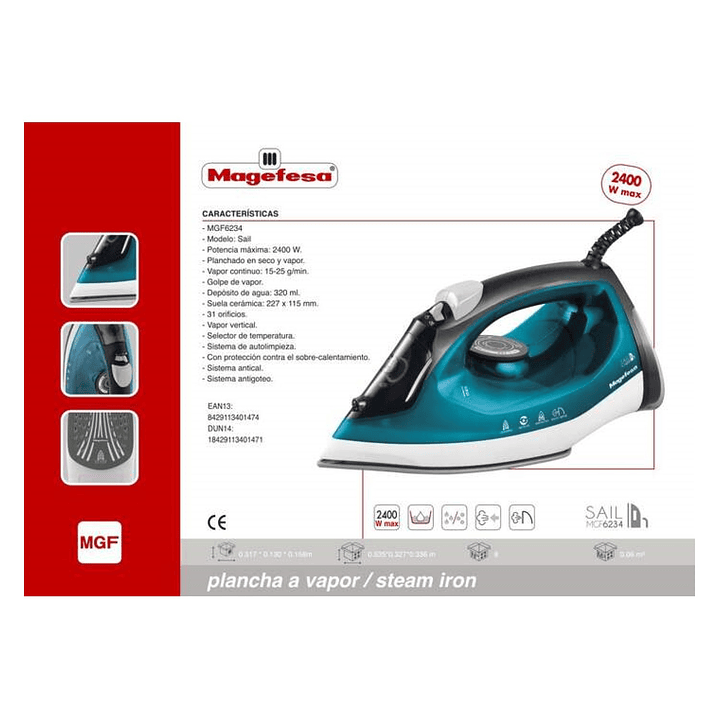 Plancha de Vapor para Ropa 2400w SAIL MGF6234 Magefesa 4