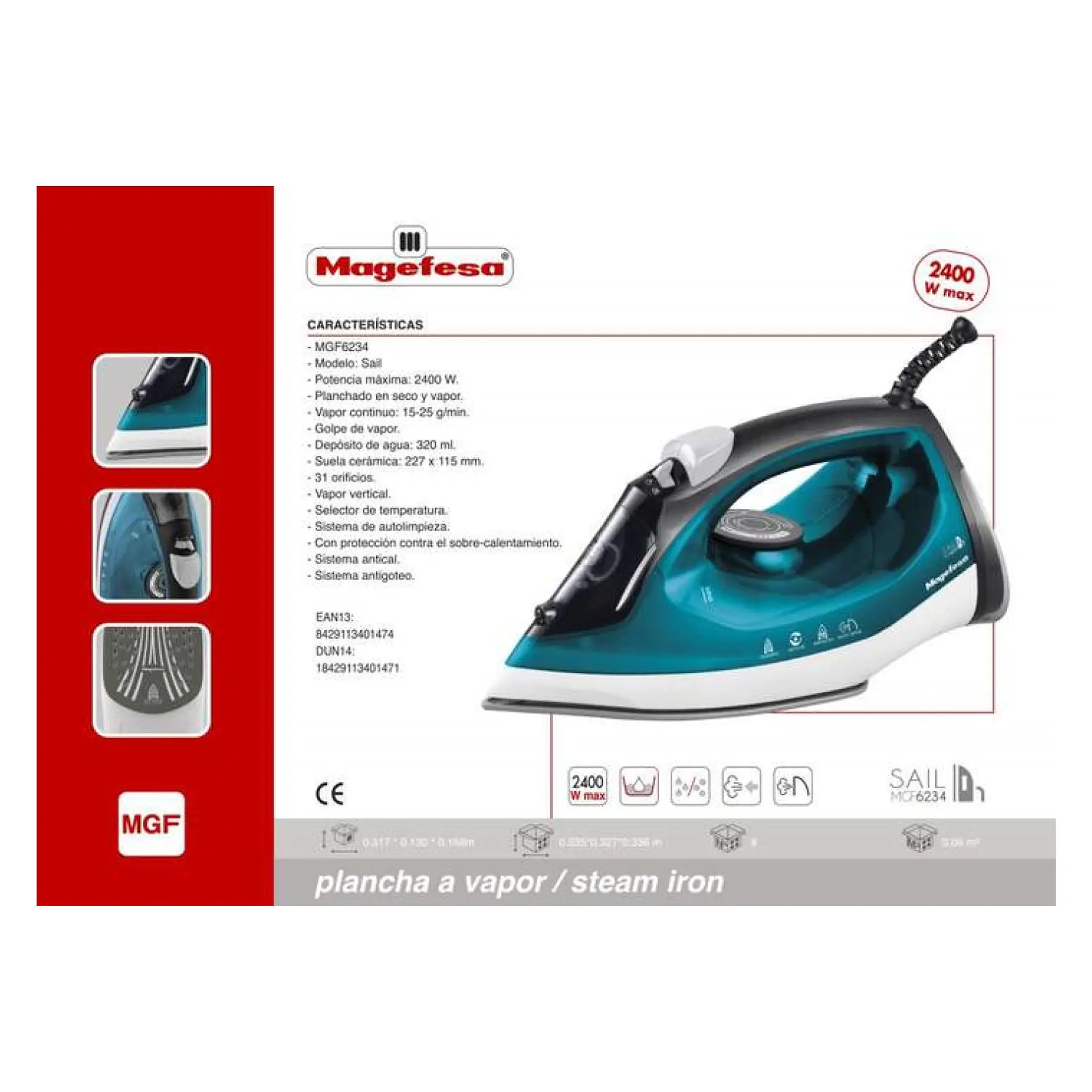 Plancha de Vapor para Ropa 2400w SAIL MGF6234 Magefesa 4
