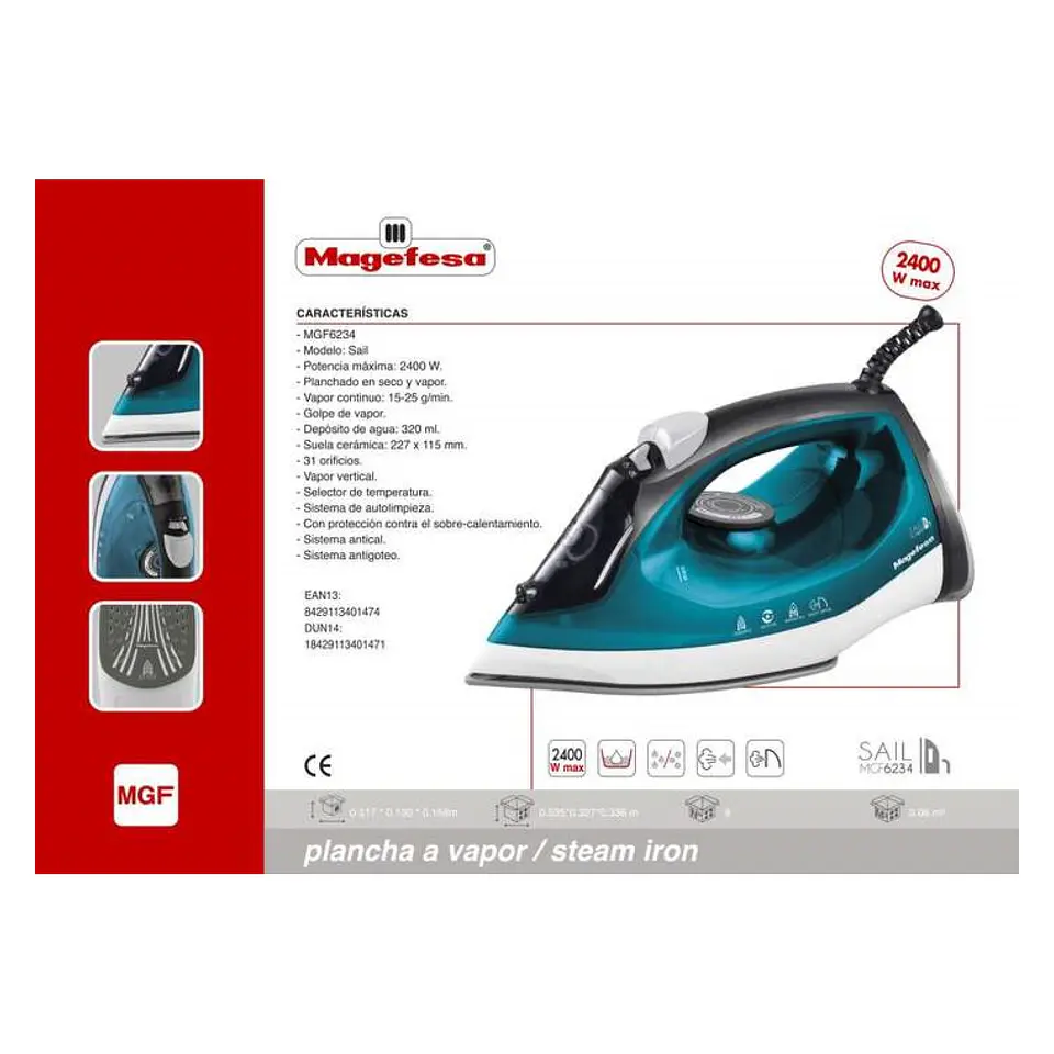 Plancha de Vapor para Ropa 2400w SAIL MGF6234 Magefesa 4