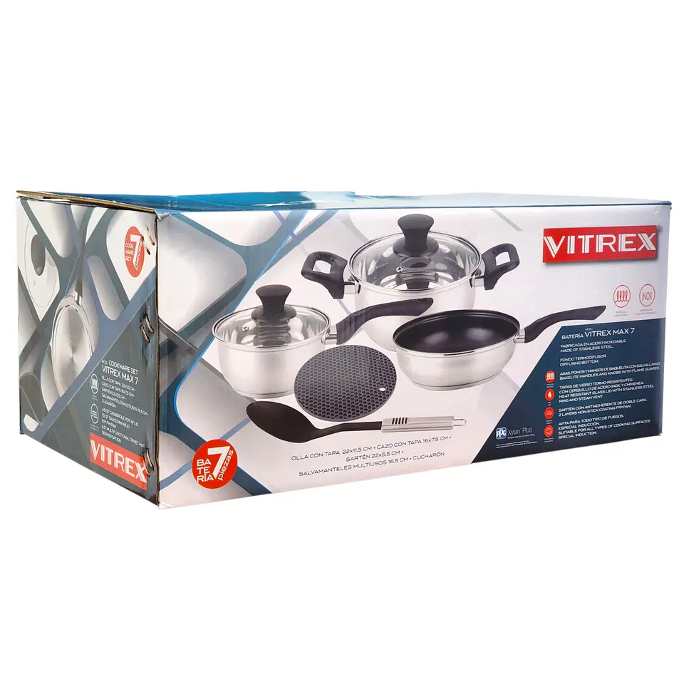 Batería de Cocina Max 7 Pzs Acero Inoxidable Vitrex 7