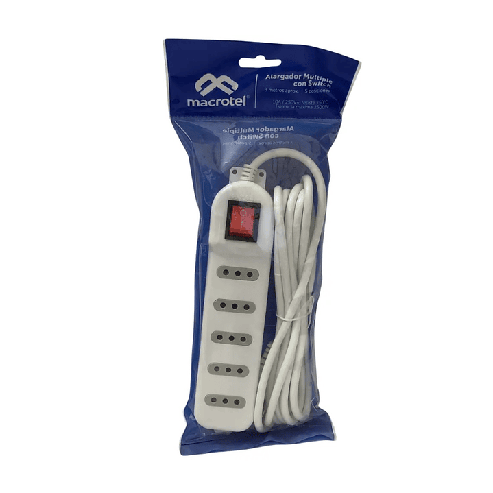 Alargador con Protección 3mts 5 Pos ME-071W Macrotel Blanco 2