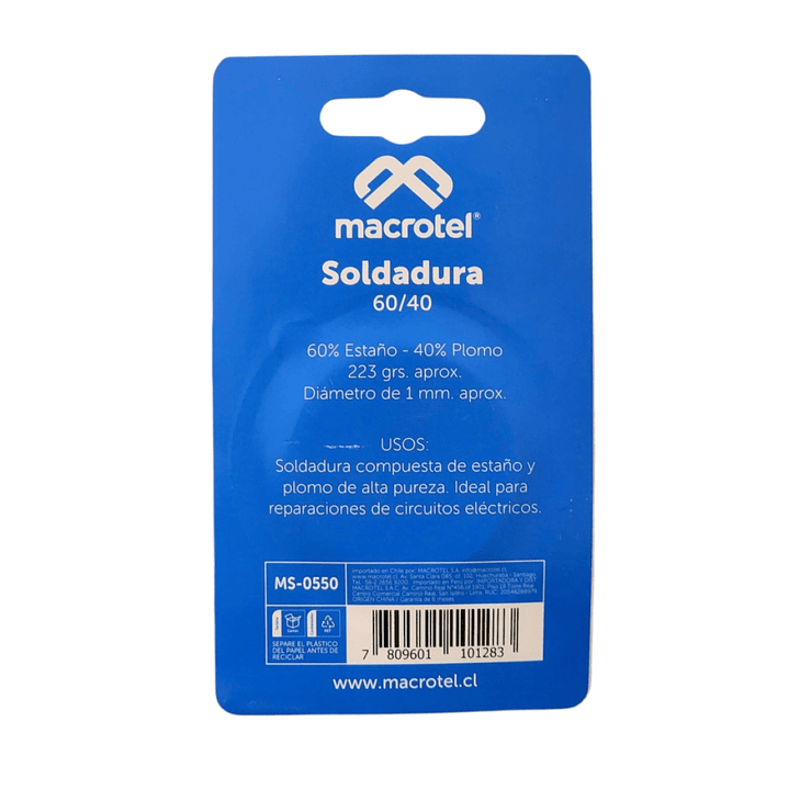 Soldadura 60/40 1mm 223g Electrónica MS-0550 Macrotel 4