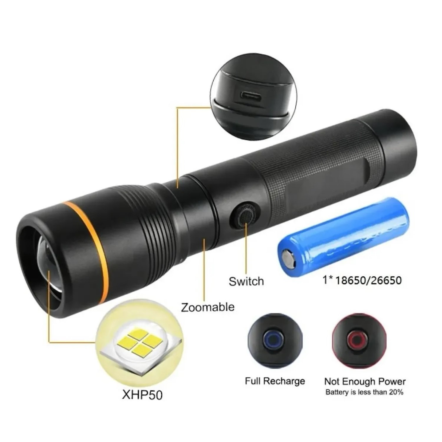 Linterna LED Táctica 1600lm Recargable LB-FL8032 Macrotel 5