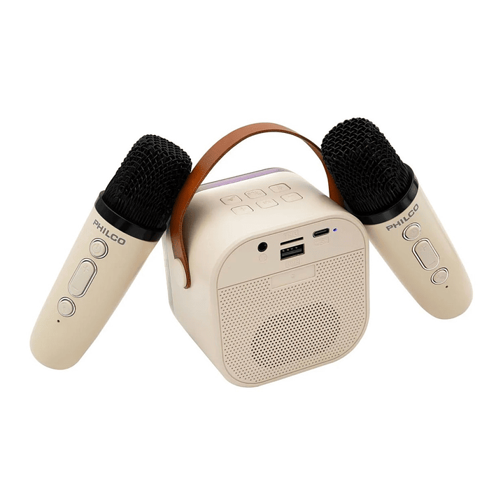 Mini Parlante Karaoke TWS 731W Luz RGB + 2 Micrófonos Philco 3