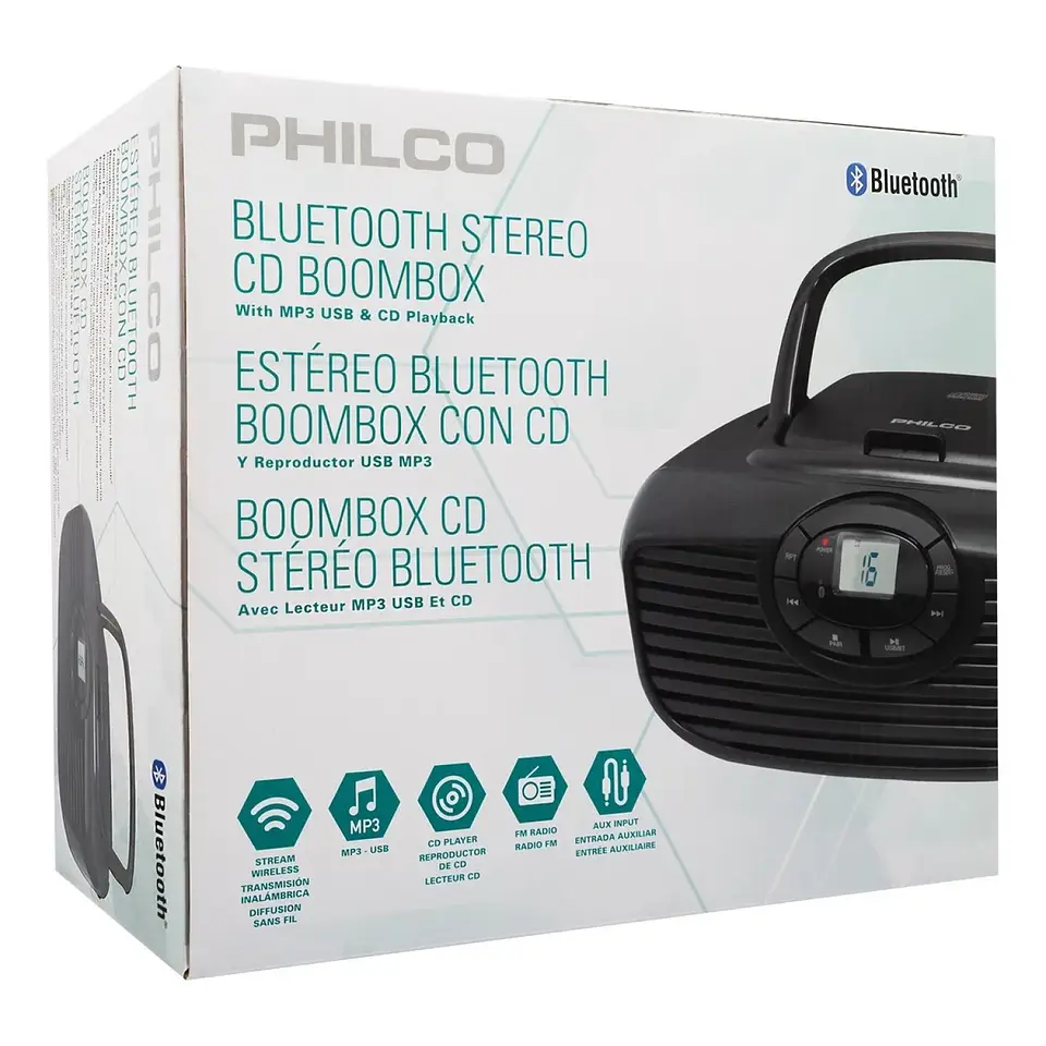 Boombox Retro Reproductor Bluetooth CD USB FM 2005BT Philco 8